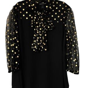 Black and Gold Embellished Tie Front Blouse with 3/4 Sleeves
